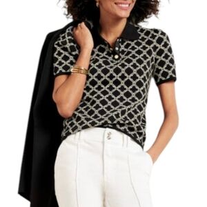 TALBOTS SZ L PETITE JOHNNY COLLAR CHEVRON LATTICE JACQUARD SWEATER $99.50 NWT